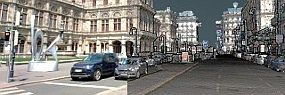 Foto von Verkehr vor Wiener Oper ohne und mit Einbezug von Befahrungsdaten
